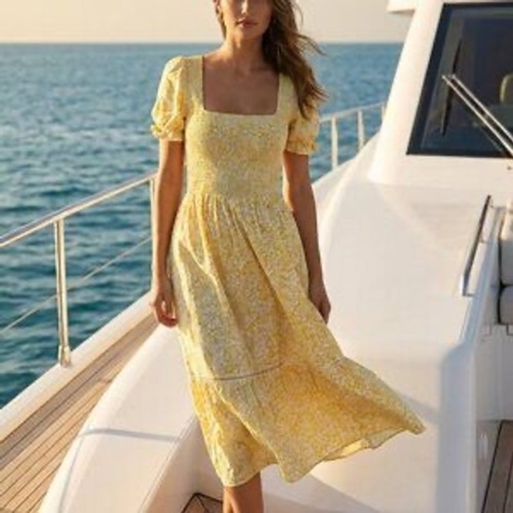 NWT Lost + Wander Sweet Summer Daze Midi Dress Small Yellow‎ Floral Cottagecore